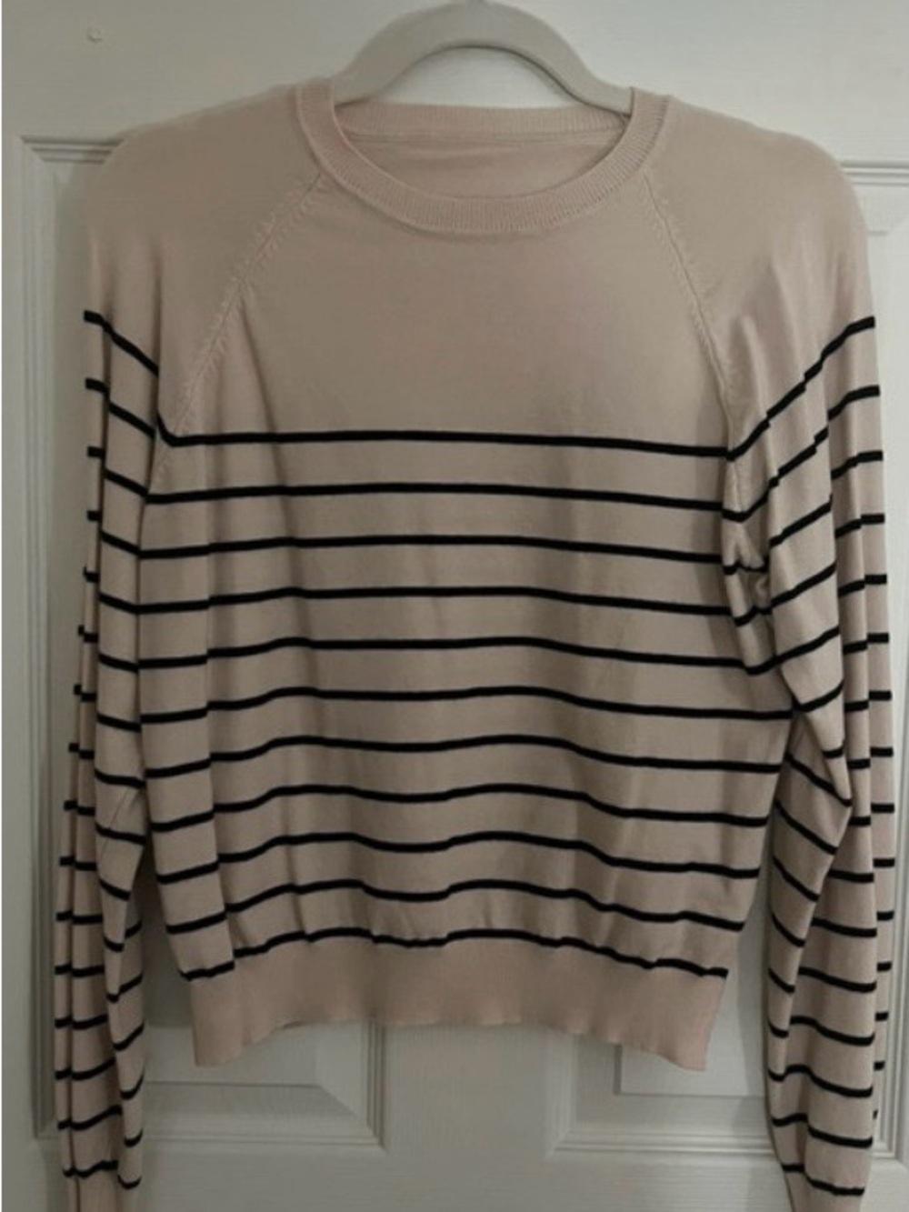 SHEIN Cream Crewneck Sweater with Black Stripes